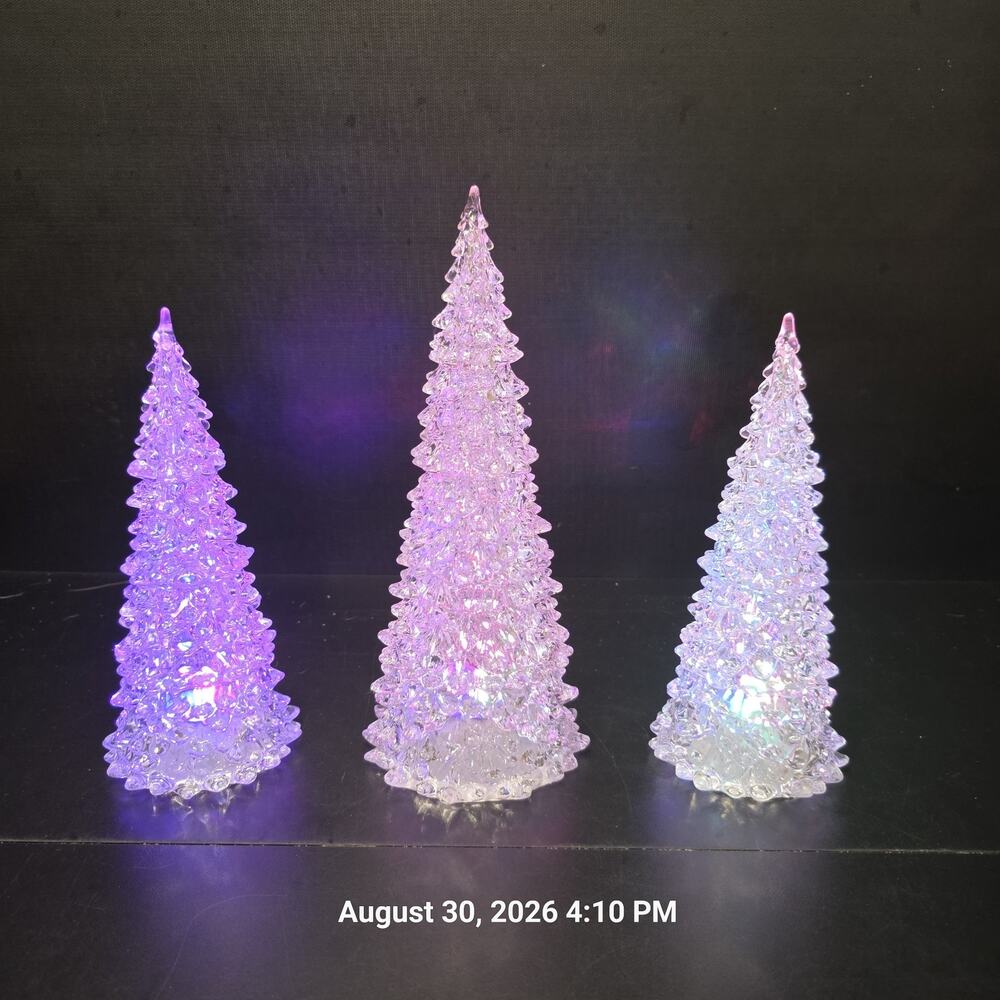 Set of 3 LED Acrylic Christmas Trees Color Changing Battery Operated 10.5" 9"